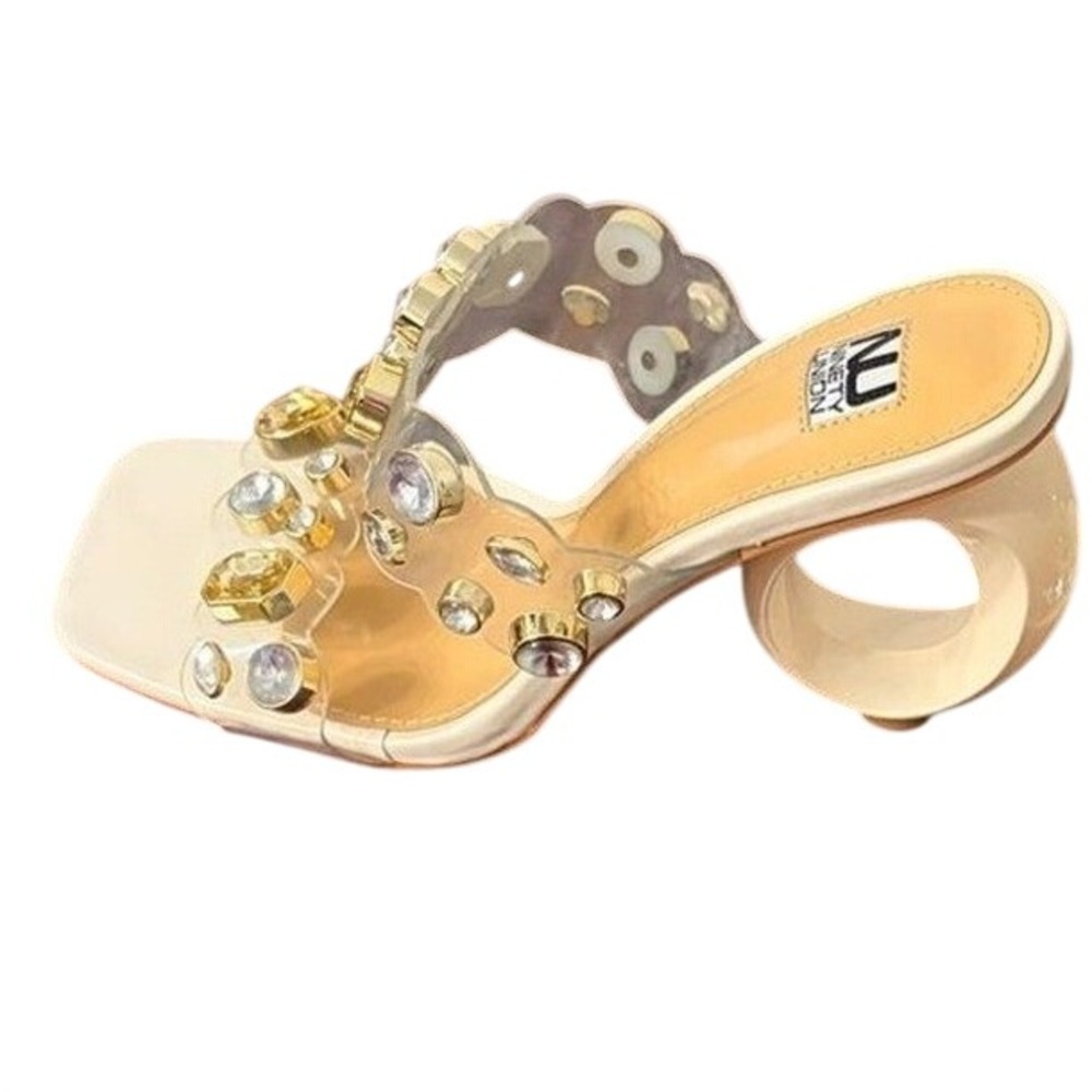 Ninety Union Joyful Ivory Crystal Embellished Clear Strap Circle Heel Sandals 7